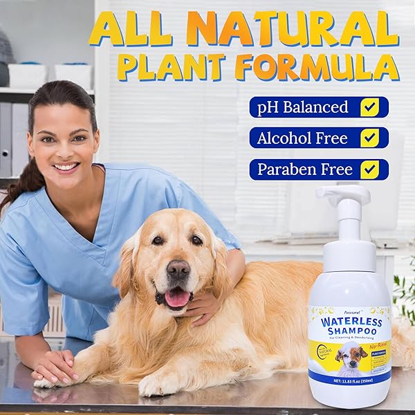 PETSTORAL WATERLESS DOG SHAMPOO NO RINSE PUPPY DRY HYPOALLERGENIC SHAMPOO AND CONDITIONER – SOOTHING AND DEODORIZING QUICKLY CLEANS SMELLY DOGS AND CATS (11.84 FL OZ/350ML)