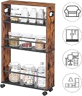 HOOBRO Slim Storage Trolley 4-Tier Narrow Kitchen Cart Rustic Brown Black view 9