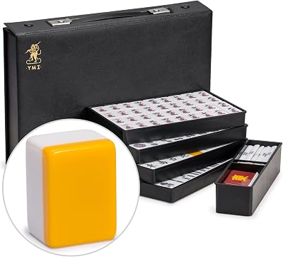 Yellow Mountain Imports Japanese Riichi Mahjong Set White Yellow Tiles w/ Case