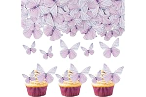 Gyufise 72Pcs Edible Cupcake Toppers - Butterfly Shaped Cake Decoration Picks for Baby Shower, Kids Birthday Party - Purple