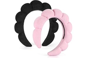 DiyJibb Spa Headbands for Women Ladies- Puffy Makeup Headband Combo Pack- Set of 2 Terry Towel Cloth Fabric Hair Bands for Washing Face, Skincare, Makeup Removal, Hair Accessories- (Black + pink)