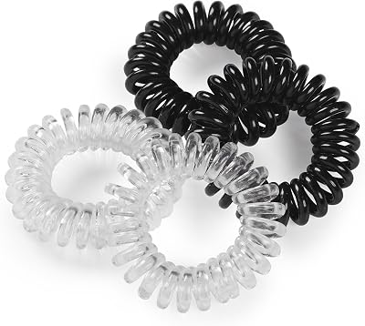 Manicare 4 Spiral Hair Bands Black Clear Traceless Crease Free Coil Bands