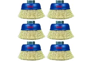 SALI 6 Pack Wire Cup Brush, 3 Inch Coarse Crimped Cup Brush for Grinders, with 5/8 Inch Arbor for Heavy Cleaning Rust, Stripping and Abrasive, for Angle Grinder