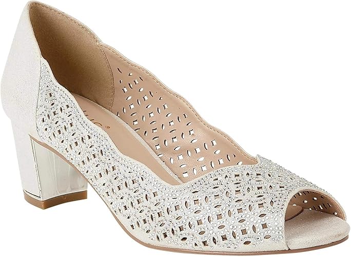 silver mid block heels