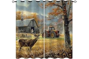 TERXGRL Rustic Deer Blackout Curtains for Girls Boy Home Decor, Cabin Farmhouse Forest Elk Nature Autumn Grommet Thermal Insulated Drapes Darkening Window Curtain for Bedroom Living Room, 42 x 45 Inch