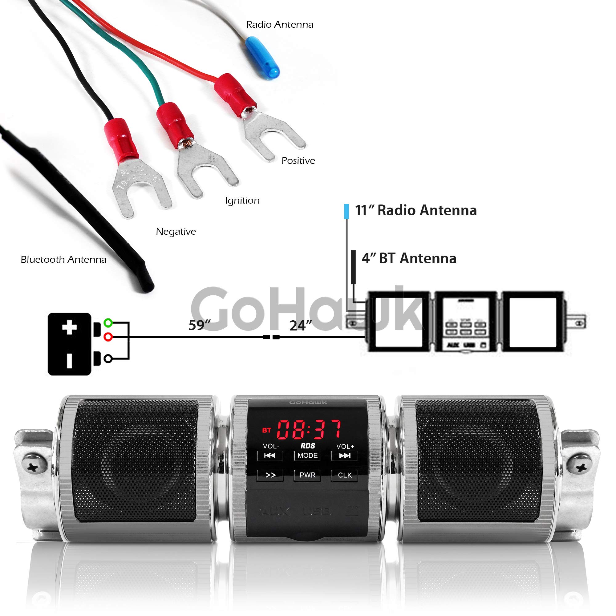 GoHawk RD8 Gen.2 Waterproof Bluetooth Motorcycle ATV Stereo Speakers