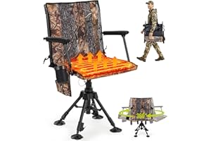 HUNTSEN 360° Silent Swivel Hunting Chair for Blinds - Stable Portable Ground Blind Chair Adjustable 4 Legs & Seat Height Folding Outdoor Fishing Seat with Anti-Sink Feet Armrest - Supports 330lbs