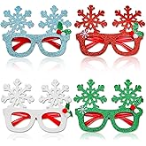 4 Pcs Christmas Glasses - Glitter Snowflake Glasses Frames, Winter Wonderland Eyeglasses White Red Blue Green Snowflake Xmas Eyewear for Christmas Party Costume Accessories Winter Holiday Party Favors