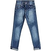 Bienzoe Boys Adjustable Waist Jeans: Cowboy Low Waist Ripped Cotton Straight Slim Denim Pant