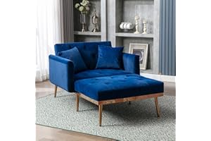 HomSof Adjustable Backrest Chaise Lounge Velvet Sofa Bed with Thick Padded, Convertible Reclining Chair with Rose Golden Metal Legs, one Size, Navy