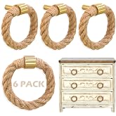 QNNEFF 6PCS Nautical Twisted Jute Rope Drawer Pulls Brushed Brass Dresser Knobs Rustic Hemp Rope Drawer Pulls Antique Handles Cabinet Hardware Cupboard Wardrobe Door Furniture Knobs