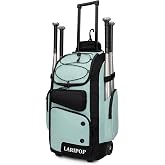 LARIPOP Rolling Baseball Bag Wheeled Softball Backpack with 4 Bat Holders, Ventilated Shoe Compartment &amp; Fence Hook