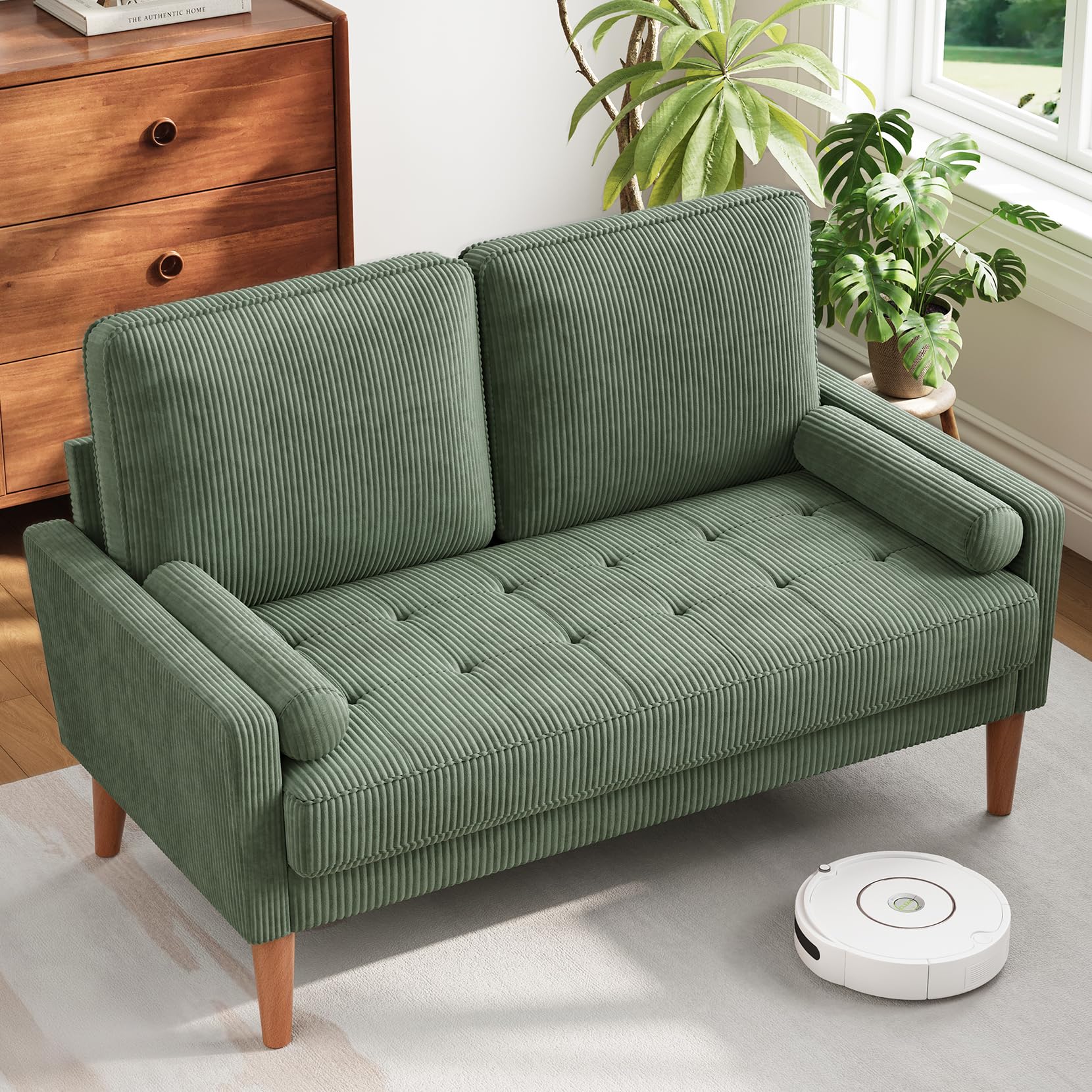 Photo 1 of **PARTIAL SET/SEE NOTES** Vesgantti Loveseat Sofa with Solid Wood Legs,48" Small Corduroy Couches for Small Spaces, Mid Century Modern Love Seat for Living Room, Bedroom, Easy Assembly with Throw Pillow, Green