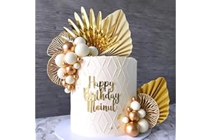LaVenty Champagne Rose Cake Decoration White Gold Balls Cake Decoration Gold Palm Leaves Cake Decoration Boho Bohemian Cake Topper Boho Party Supplies