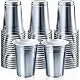 16 oz - 100 Count Metallic Plastic Cups, Disposable Plastic Party Cups for Easy Cleanup and Large Gatherings, Gold Metallic Cups for Birthdays, Parties, Christmas, and Everyday Use (Silver)