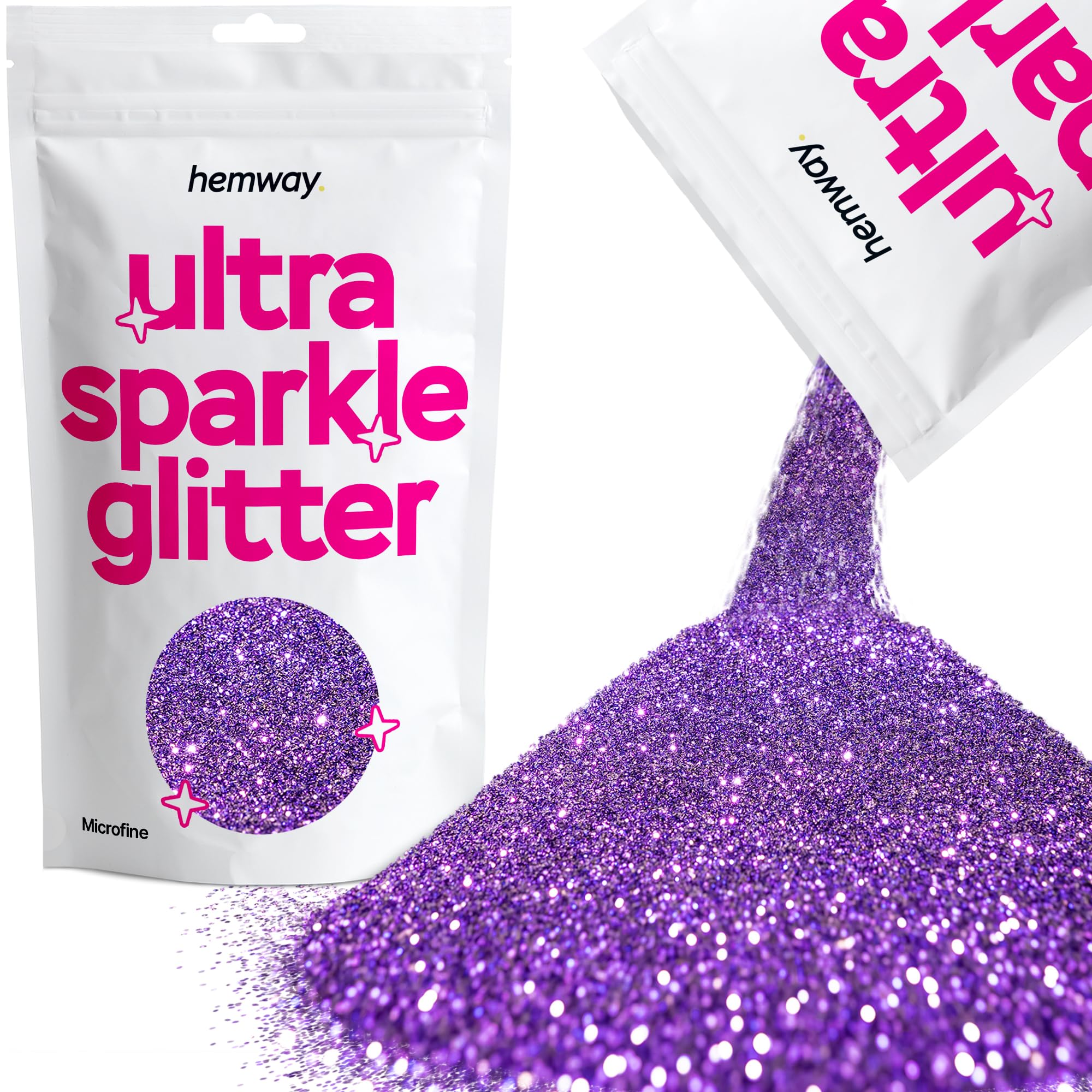 Hemway Ultra Sparkle Glitter Purple 100g Microfine | Glitter for Arts & Craft, Makeup, Nail Art, Crafting, Card Making, Sparkle Decoration