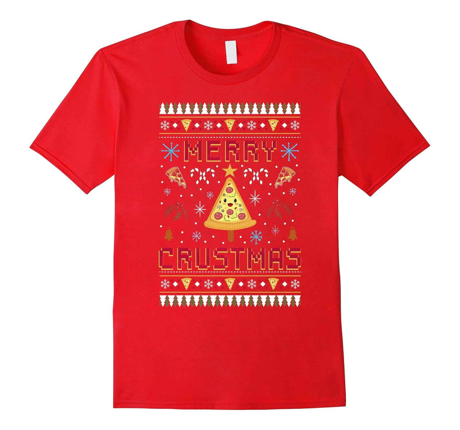 Merry Crustmas Christmas Ugly Sweater Tee Funny Pizza Lover-ANZ