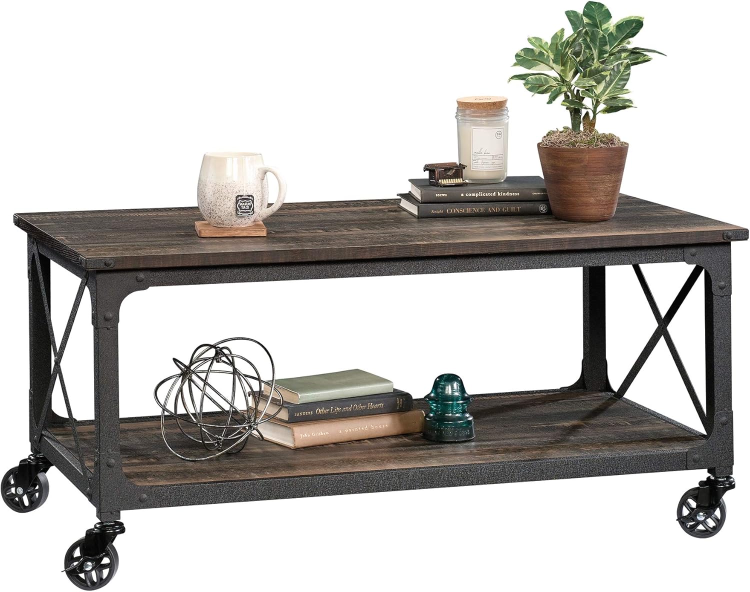 Sauder Steel River Coffee Table, L: 42.91" x W: 24.21" x H: 18.5", Carbon Oak: Furniture & Decor