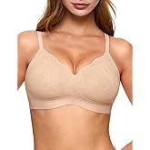 Lehoba Women's Wireless No Show Lace Bras, Sexy Seamless Comfortable Bralettes No Underwire Scalloped Tshirt Bra
