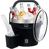 Insulated Ice Bucket with Lid & Scoop-XL Double-Walled, bar Essentials for Entertaining, Holiday Party, Stainless Steel Wine Chiller, Beverage Tub with Handle, Bottle Opener, Great Gift (Black)