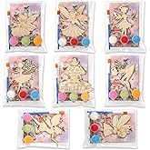 Saypacck 24 Pcs Fairy Party Favors Wooden Craft Kits Fairy Painting Craft Wooden Art with Hanging Hole Organza Bag for Birthday Goodie Bags Fillers Gifts Birthday Party Decorations