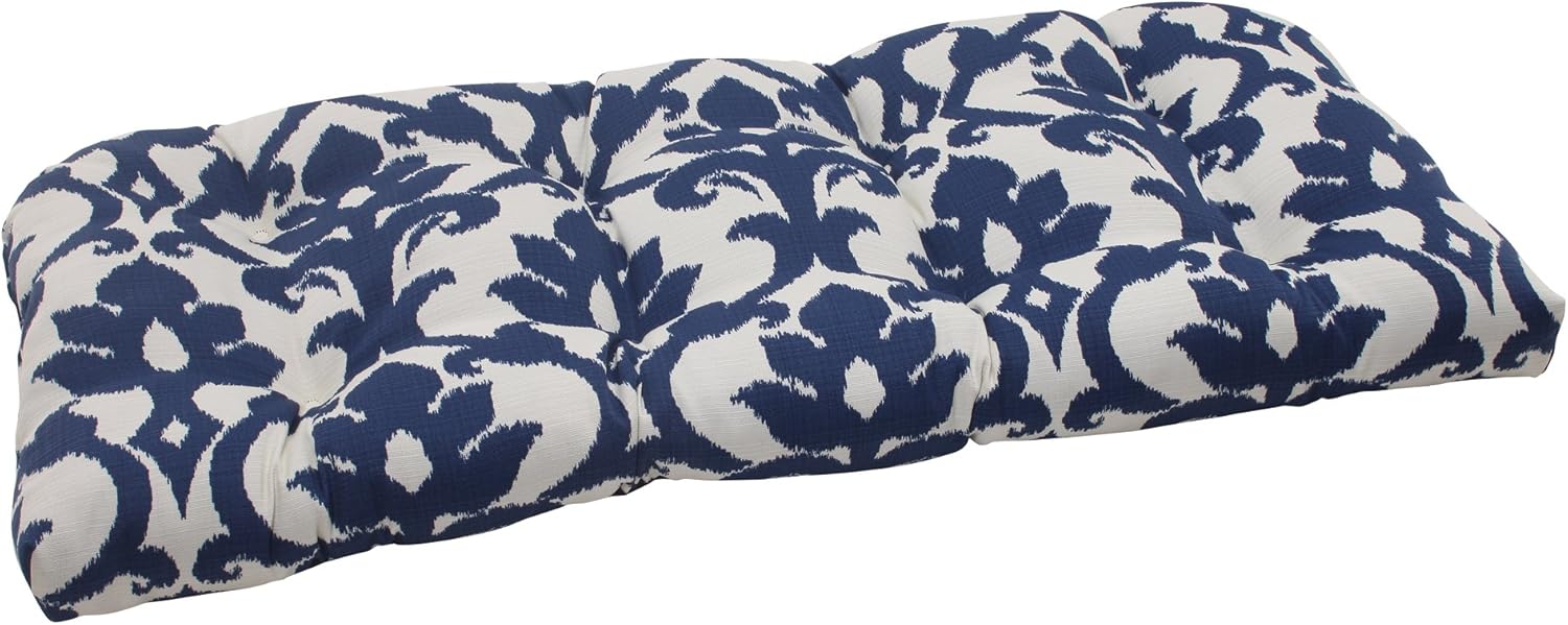 Pillow Perfect Outdoor/Indoor Basalto Navy Tufted Loveseat Cushion, 44" x 19", Blue: Home & Kitchen