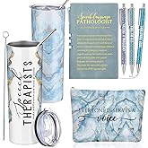 6 Pcs Speech Language Pathologist Gifts Set Speech Therapist Gift Slp Must Haves Notebook Tumbler Makeup Bag Ballpoint Pen Essentials for Women Graduation Retirement Birthday Therapy Gifts(Blue)