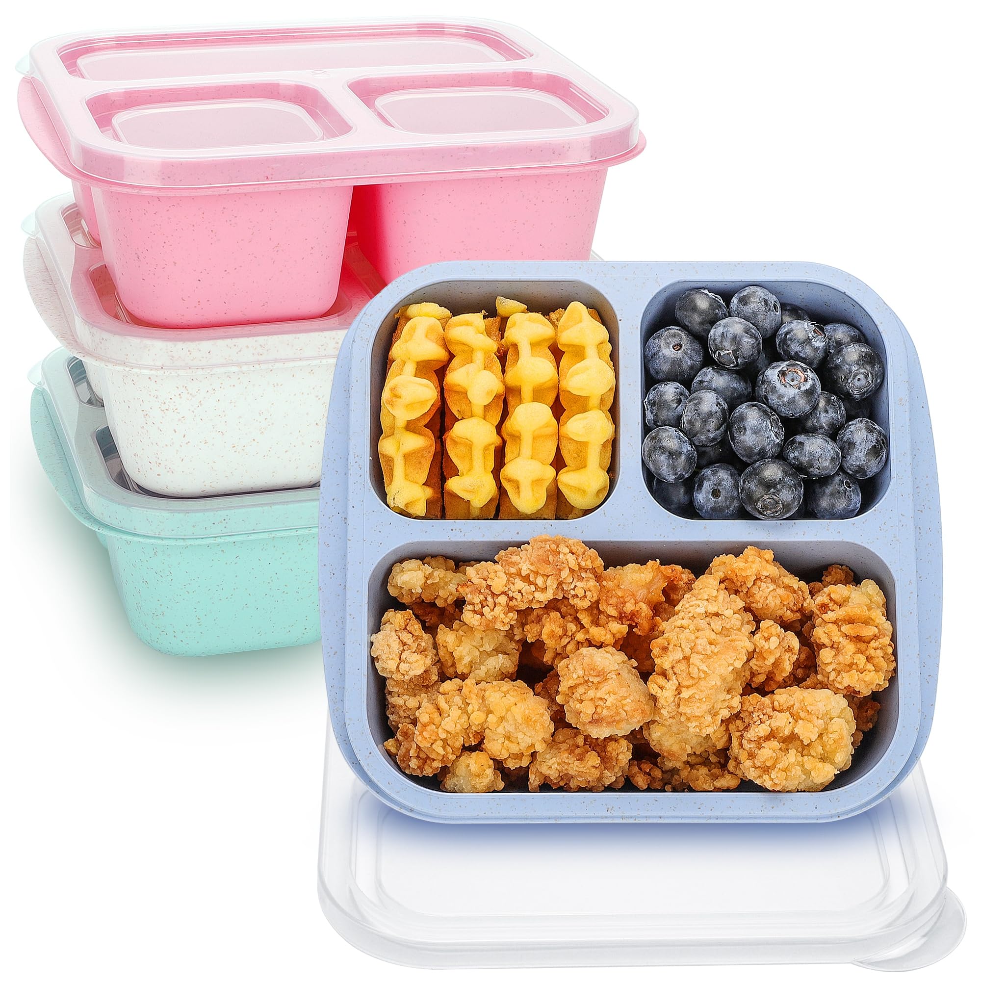 Photo 1 of Bento Box For Kids, 4 Pack 3 Compartments Meal Prep Containers Reusable Lunch Containers, Food Storage Containers With Lids, Stackable Snack Boxes for School, Work, and Travel