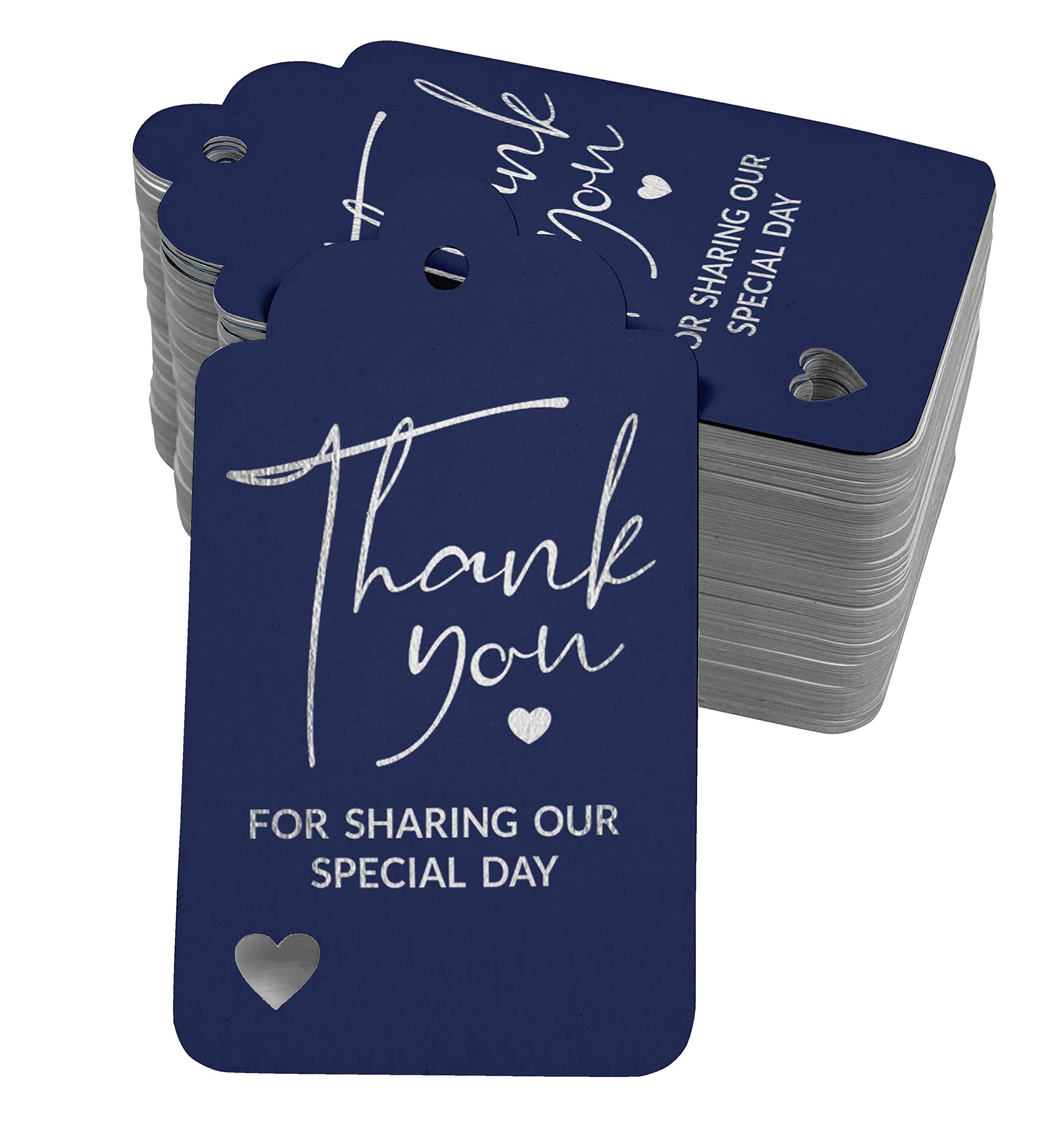 Inkdotpot Pack Of 100 Real Silver Foil Paper Tags Thank You For Sharing Our Special Day Bridal Shower-Baby Shower-Retirement-Wedding-Birthday Favor Hang Tags