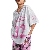 SweatyRocks Girl's Number Letter Print Jersey Shirt V Neck Half Sleeve Mesh T Shirt Streetwear
