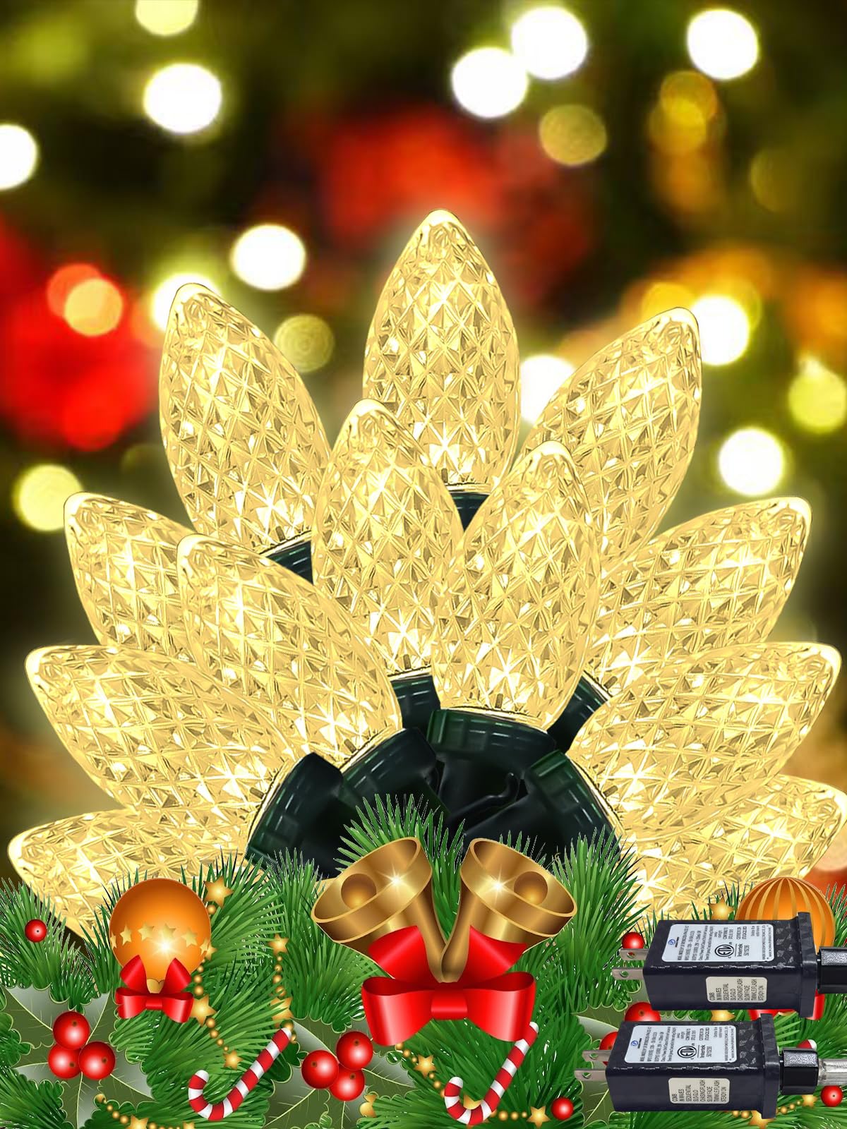 Photo 1 of 2-Pack C9 Christmas String Lights Plug in, 66 FT 100 LED Christmas Lights Connectable with 8 Modes & Timer, Waterproof Fairy Twinkle Light Indoor Outdoor for Xmas Tree Yard Decorations (Warm White)