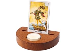 BULEVINA Wooden Tarot Card Holder Stand Display, Cute Witchy Moon Desk Decor for Oracle Lenormand Meditation, Daily Affirmation Card Case Reading Accessories Pagan Altar Wiccan Supplies Mystical Gift for Women