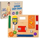 Driddle Busy Board - Wooden Montessori Activity Board for Toddlers & Kids - 12 Educational Sensory Toys to Learn Basic Life Skills & Develop Fine Motor Skills + Baby Mirror