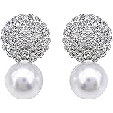 Hiqmic 925 Sterling Silver Post Pearl Ear Stud Earrings for Women Zirconia & White Gold Plated Fashion Jewelry Gifts, WK90119