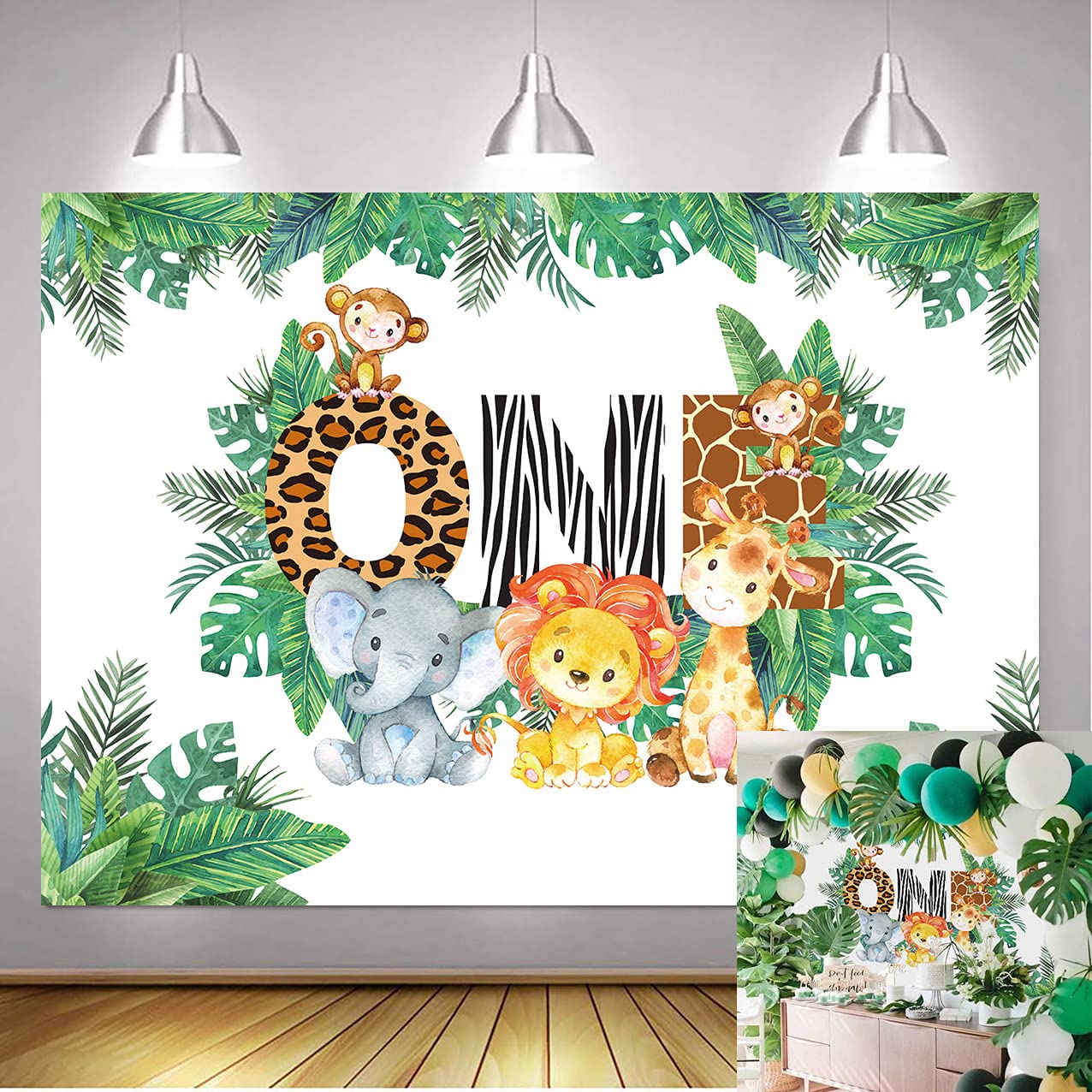 BUTEN Wild One Backdrop 7x5ft Jungle Safari Theme Backdrop Children's Kid 1st Birthday Photography Background Animal Elephant Monkey Baby Shower Party Decor Photo Banner