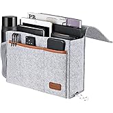 WantuSee Bedside Caddy, Felt Bed Storage Organizer Hanging Bag Holder with 5 Pockets, Magazine Book Phone Tablet iPad Cables Remote and Water Bottle Holder for Home Dorm Bed Sofa, Light Gray