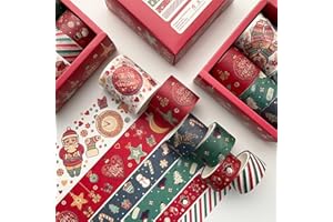 EEEE Lot de rubans adhésifs Washi de Noël – Rouge, vert, blanc et doré – Scrapbooking festif, emballage cadeau, planificateur