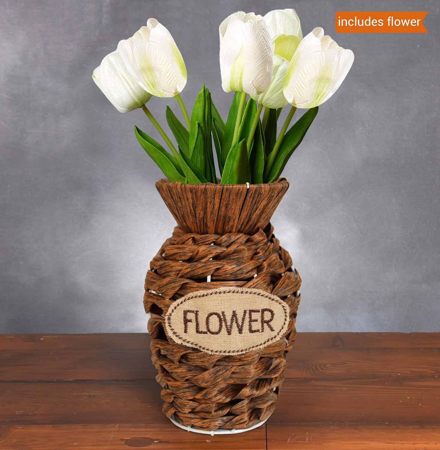Buy Tied Ribbons Decorative Flower Vase With Faux Flowers For