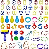 61pcs Plastic Dough Tools for Kids, with Capital Letters, Cookie Cutters, Stamps, Multi-Color