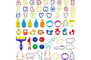 FRIMOONY Plastic Dough Tools for Kids, with Capital Letters, Cookie Cutters, Stamps, Multi-Color, 61 Pieces