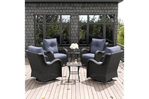 LayinSun 6 Pieces Outdoor Patio Furniture Set, Rattan Wicker Swivel Rocker Chairs Sets with Swivel Glider Chairs and Coffee Table