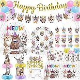 Cat Birthday Decorations,189pcs Cat Party Decorations cat Birthday Plates and Napkins Cups Tablecloth Cake Topper Hanging Swirls Centerpiece Balloon for Ca t Party Supplies