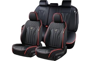FLORICH Leather Seat Covers, Seat Covers Full Set, Car Seat Protectors 5 Seats, Automotive Seat Covers Fit for Most Cars Trucks SUV-Black&Red Line