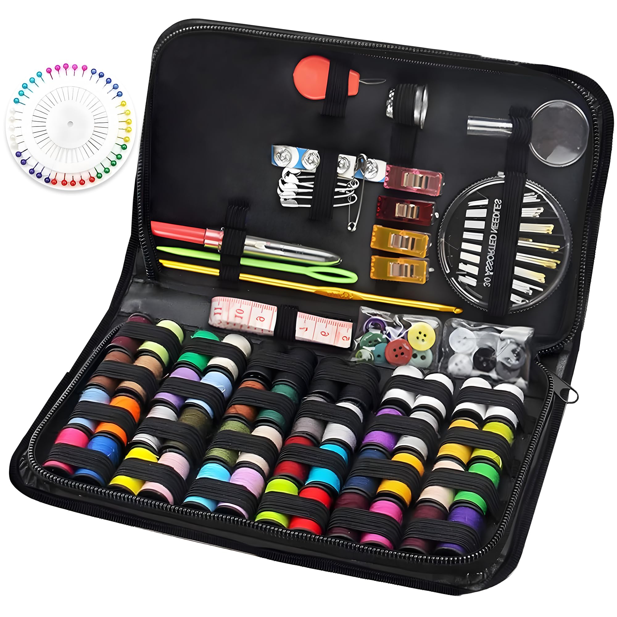 AOT Travel Sewing Kit - 128Pc Portable Sewing Set with Needles, Assorted Thread, Thimble（No Scissors and Penceil）