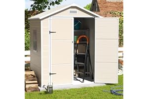 VONZOY Outdoor Storage Shed, 6x4.5 FT Resin Shed with Floor and Lockable Door, Window & Vents, Waterproof Tool Sheds & Outdoor Storage for Bike, Garbage Cans,Garden Accessories, Sandstone