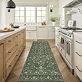 U'Artlines 2' x 6' Boho Hallway Runner Rug Vintage Farmhouse Non Slip Soft Washable Accent Runner Carpet for Kitchen, Entryway, Laundry, Living Room(Dark Green)