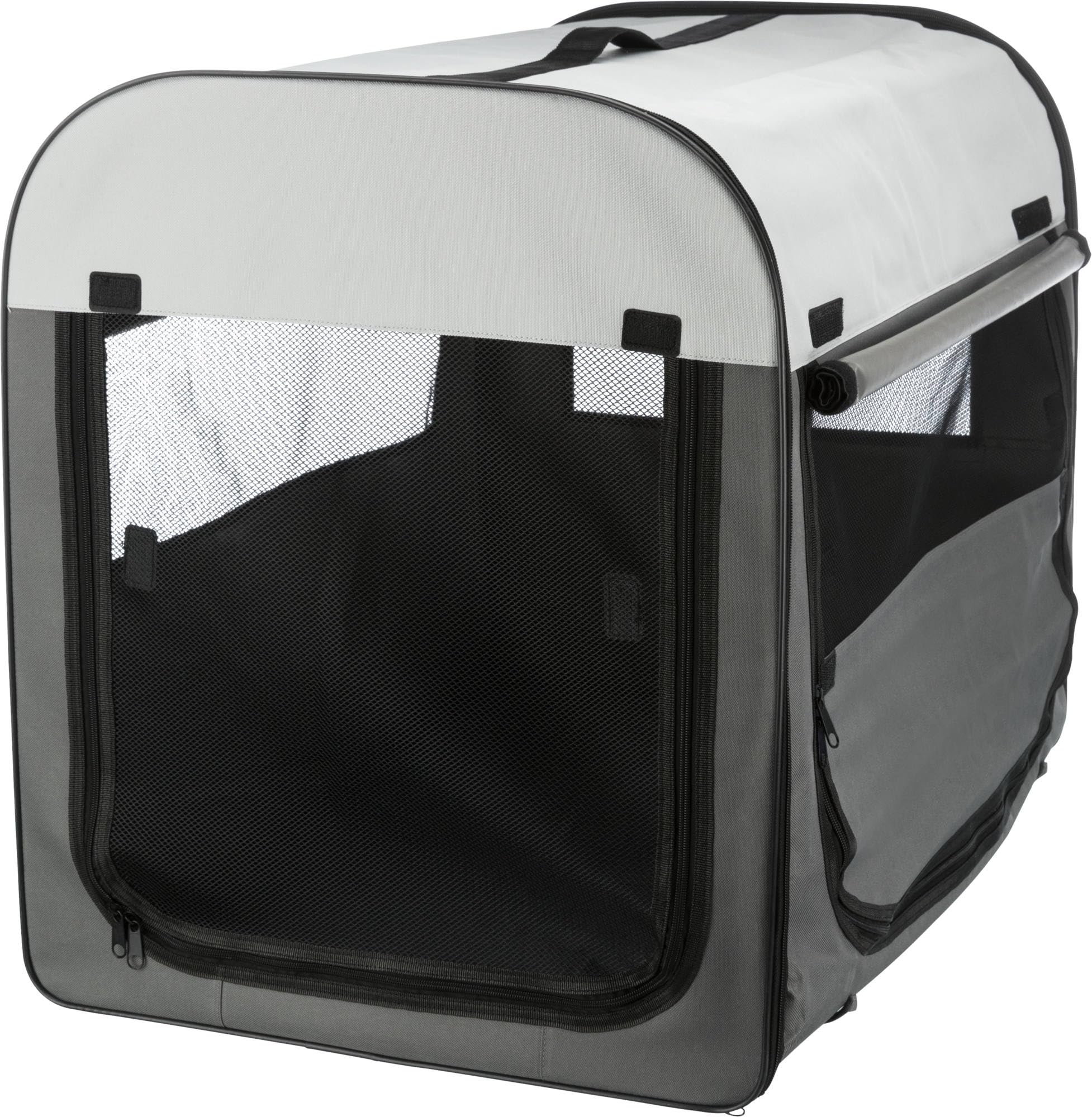 TRIXIE Dog Crate Basic – Size M: 55 × 65 × 80 cm – Soft Travel Crate with Mesh Panels, Fleece Base, Outer Pockets, Ground Pegs and Carry Bag – Indoor and Outdoor Use – 39704