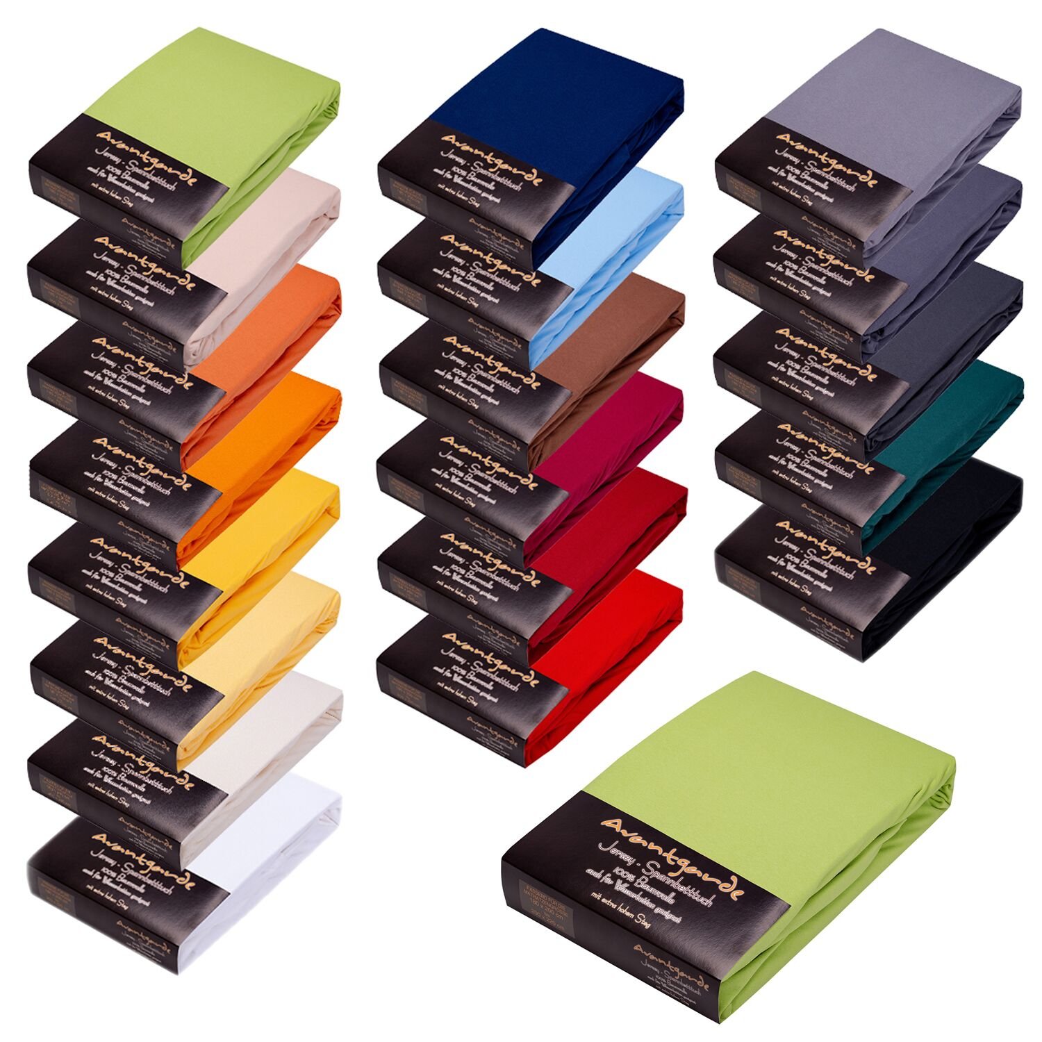 AVANTGARDE Fitted Sheet 140 x 200 cm - 160 x 220 cm - Also for Box Spring Bed and Water Bed Premium Fitted Sheet 100% Cotton Jersey - Approx. 170 g/m² - High Bridge - Oeko-Tex (08 Light Green)