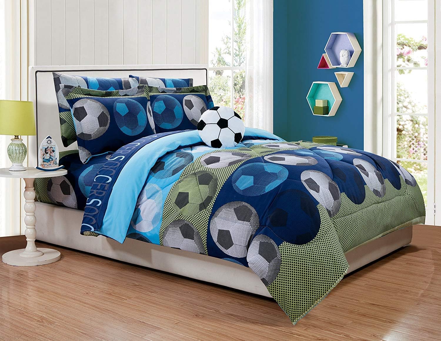 Amazon Com Fancy Linen Collection 8pc Queen Size Soccer Blue