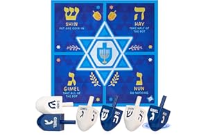 JOYIN Lot de 6 dreidels de Hanoukka en bois massif peints à la main en bleu et blanc avec translittération anglaise – Compren